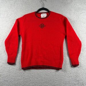 Vintage Deans of Scotland Red Shetland Wool Sweater Monogrammed SKR Sz 38 Small